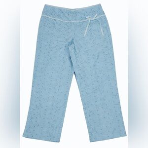 Bamboo Traders Eyelet Embroidered Cropped Pants Size 8 Blue Cotton NWT NEW